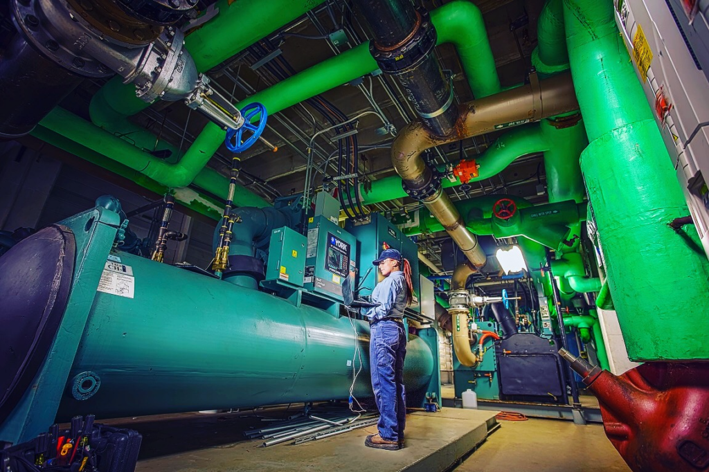 Brandi Ferenc at work in a mechanical room