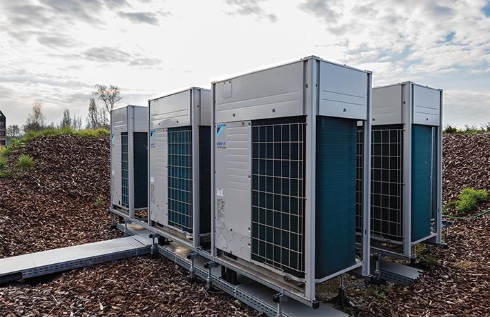 Daikin VRV IV outdoor unit installation showing standard mounting configuration for commercial building application.